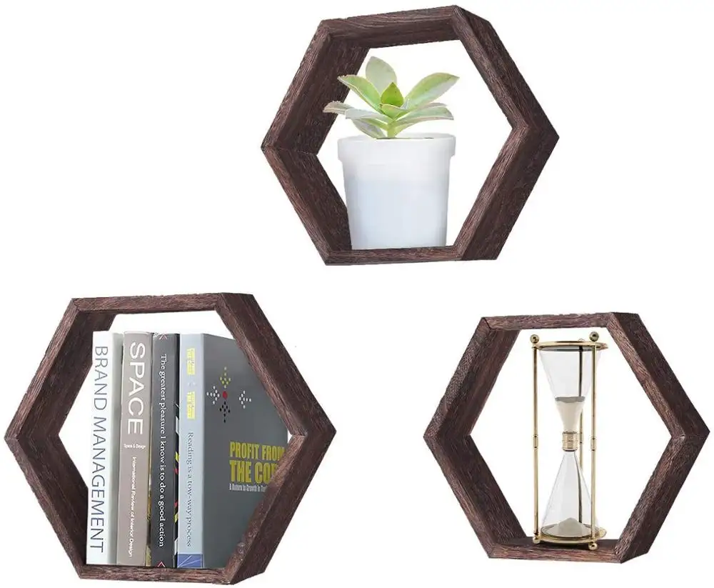 Floating Shelves Set von 3 Large Rustic Wall Mounted Hexagonal Medium und Small Screws und Anchors Included Farmhouse Shelves