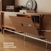 Meuble TV en bois massif, ton noyer, style vintage français du milieu du siècle, unité de rangement sur piétement pour petit salon, mobilier de maison DSG040