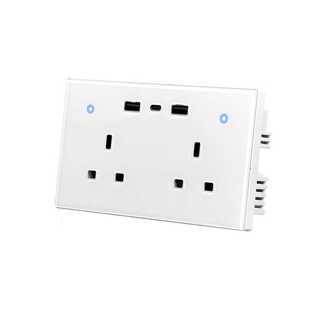 MOES Tuya WiFi Smart Wall Socket UK Outlet 13A Touch Switch USB Type C Charging Ports Remote Energy Monitoring Work With Alexa