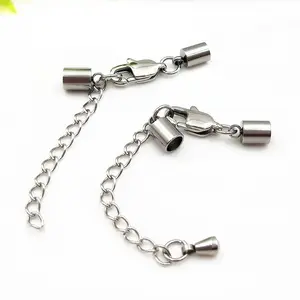 Factory Stainless Steel Gold Jewelry Finding Extended Chain Lobster Claw Clasp Leather Cord End Caps for DIY Bracelet Making