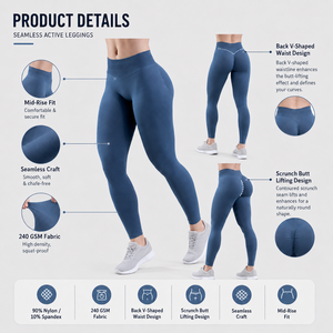 Leggings da donna senza cuciture con logo personalizzato Private Label, vita media, fascia in vita a V, modellanti per i glutei, per palestra - Product Image 4