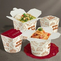 Boîte à nouilles 16oz 26oz, boîte à emporter chinoise en papier blanc de qualité alimentaire, étanche, avec couvercle pliable, logo personnalisé