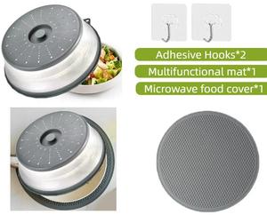 2 IN 1 Belüfteter zusammen klappbarer Mikrowellen-Splatter deckel & Silikon matte Küchen schüssel Teller deckel für Geschirrs püler BPA-frei - Product Image 1