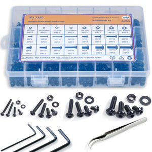 Black Alloy Steel Socket Head Cap Screws Nuts <b>Washers</b> Assortment Kit 840pcs DIN912 Grade 12.9 for Craft Projects - Product Image 2
