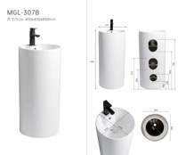 Lavabo rond minimaliste autoportant en céramique avec piédestal sans joint, équipement sanitaire pour projets de rénovation de salles de bain d'hôtels et de complexes hôteliers