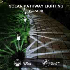 Lámpara Solar LED para Exteriores, Juego de 12 Luces de Jardín de Acero Inoxidable con Sensor de Luz, Impermeables, para Caminos y Césped, 8-10 Horas de Duración - Product Image 2