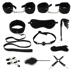 10 pièces/ensemble produits de sexe jouets érotiques adultes BDSM sexe Bondage ensemble menottes pinces à mamelon Gag fouet corde jouets sexuels pour Couples