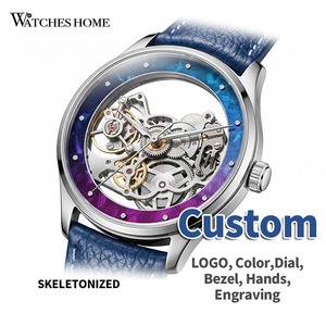 Montre mécanique squelette avec cadran saphir, bracelet en cuir, mouvement interne, logo personnalisé, OEM, fabricant de montres pour micro-marques GM0057 - Product Image 1