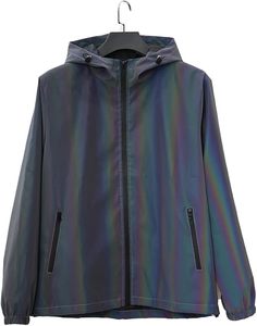 Custom Logo <b>Men's</b> Rainbow Holographic <b>Reflective</b> <b>Jacket</b> Waterproof Hip Hop Streetwear Windbreaker Laser Iridescent Hooded Coat - Product Image 1