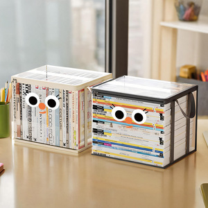 Caja organizadora de libros plegable transparente personalizada de fábrica, con función antipolvo, de mimbre y aluminio, para estudiantes. - Product Image 5