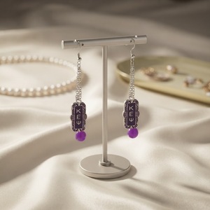 Perline di vetro viola e rosa decorate sorellanza Kappa Epsilon Psi Design gioielli greco KEP ispirato a Soror donne orecchini gioielli - Product Image 1