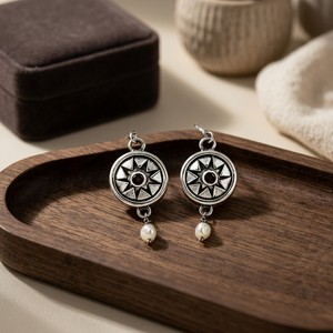 Art Palace Tibetan <b>Silver</b> Star Drop Earrings with Zircon and Imitation Pearl Vintage Women's Jewelry - Product Image 2