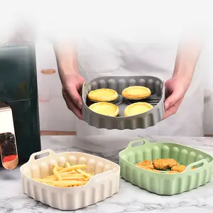 Factory Reusable Circle Air Fryer Silicone Pan Frying Square Pan Liners Silicone Air Fryer Pot Tray Pan Basket