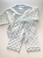 Pull unisexe pour bébé 100% coton tricoté neutre pour bébé ensemble de pulls tricotés à carreaux personnalisés pour enfants