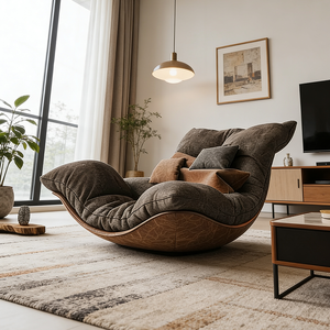 Fauteuil inclinable minimaliste nordique, fauteuil à bascule, tissu chenille doux, fauteuil inclinable de style mid-century, siège unique en bois, siège de club pour chambre à coucher - Product Image 6