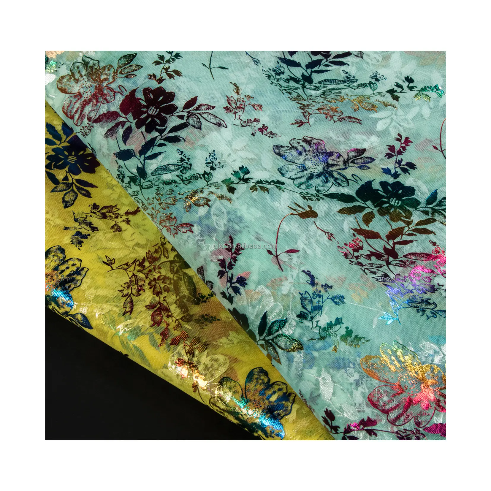 High-end Tulle Design Rainbow Flower Hot Stamping Foil Tulle Tecido De Malha Respirável Para Vestuário