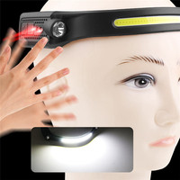 Lampe frontale à LED multifonctionnelle à capteur intelligent USB rechargeable Lampe frontale à LED COB haute puissance 350lumen Lampe frontale COB noire 50
