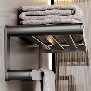 Toallero de pared Yao Peng con 4 barras y estante de almacenamiento de 2 niveles, organizador de baño - Product Image 1
