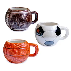 Ceramic Football Shape Mug Pearlized Glaze Stoneware Football 3D Mug Handpainting Soccer Coffee Mug