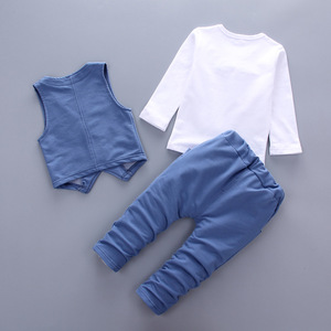 Vente flash - Nouvelle mode printemps-automne - Ensemble de 3 pièces pour bébé garçon - Style denim en coton avec cravate - Costume pour enfants - Product Image 2