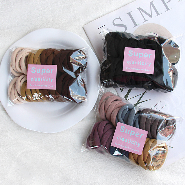 Thick 40pcs/pack Black Colorful Seamless Nylon Hair Ties Rope Set Cotton High Elastic Rubber Bands Women Hair Accessories