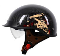 Casque de moto demi-face en fibre de carbone 12K, motif carbone forgé, style Cafe Racer, pour scooter, unisexe