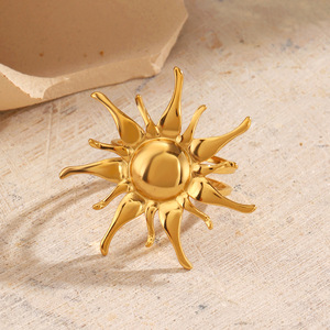 Fashion Sunflower Women's Stainless Steel <b>Open</b> Adjustable <b>Ring</b> 18K Gold Trendy, Personalized, Exaggerated Hip-Hop <b>Ring</b> - Product Image 6