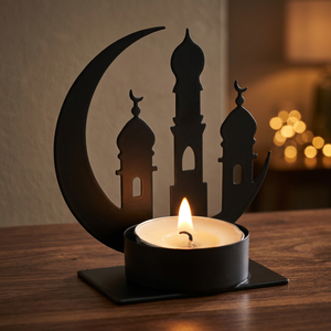 Lanterne décorative islamique en métal en forme de croissant de lune pour la mosquée, porte-bougie, décoration de table, centre de table, cadeau pour le Ramadan - Product Image 2