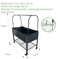 Jardinière surélevée mobile en acier galvanisé ondulé avec couvercle en maille PE et étagère de rangement pour outils en bas, bac à plantes d'extérieur