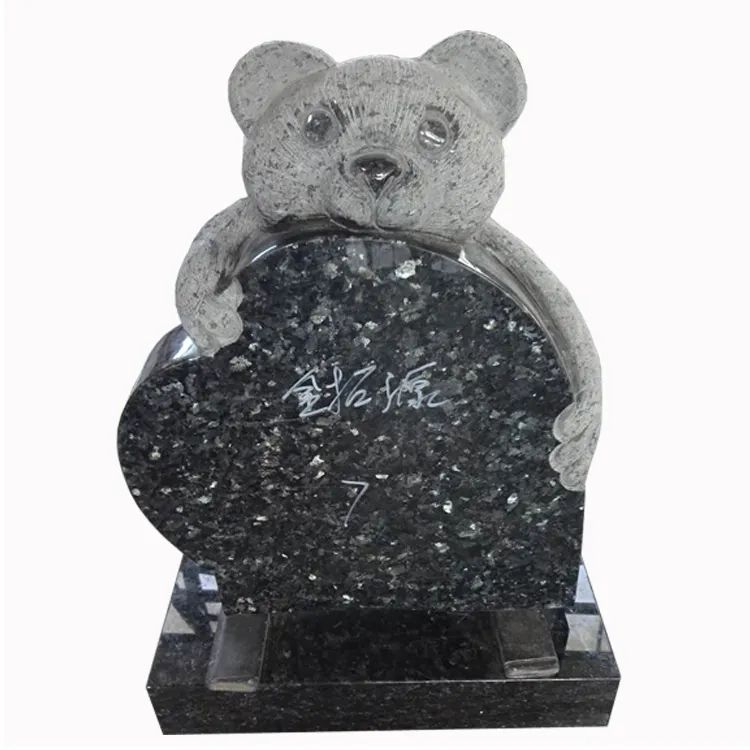 Голубой жемчуг гранит плюшевый медведь малыш Headstone дизайн
