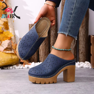 Zapatos de Tacón Grueso con Diseño Calado para Mujer, Talla Grande, Punta Redonda, Suela de PU Resistente, Estilo Casual, Sin Cordones - Product Image 5