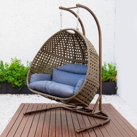 Double mobilier de jardin Élégante balançoire de patio Chaise suspendue en forme d'oeuf avec sièges confortables