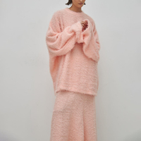 Pyjamas en tricot rose pelucheux vêtements de détente jupe et haut pour femmes décontractés deux pièces automne hiver ensembles de vêtements pour femmes