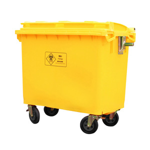 Contenedor de Residuos Médicos Amarillo de 660L, Rectangular, para Exteriores, con Sistema de Empuje y Tapa con Asa de Hierro - Product Image 4