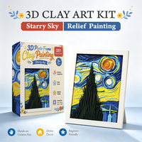 Kit Lukisan Tanah Liat Bingkai Foto 3D Grosir, Seni Relief Langit Berbintang, Tidak Beracun, Gaya Van Gogh, Dekorasi Rumah DIY, Hadiah OEM