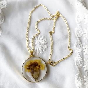 Модная бижутерия подарок прессованный цветок ювелирные изделия из настоящего высушенного желтого бархатца Октябрьский месяц рождения цветок ожерелье - Product Image 5