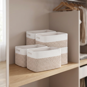 4 Pack Rectangle Cotton <b>Rope</b> Storage <b>Baskets</b> With Handles Nordic Style Multi Purpose Neatening <b>Basket</b> - Product Image 2