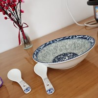 Blau-weiße Porzellanschalen, gewerbliches Restaurantgeschirr, große Schalen, Reisschalen, Fischschalen, Suppenschalen