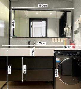 Mueble de Baño Moderno con Lavabo y Armario, Modelos de Gabinetes de Baño <span class=keywords><strong>para</strong></span> <span class=keywords><strong>Lavadora</strong></span>, Mueble de Almacenamiento <span class=keywords><strong>para</strong></span> Baños Pequeños - Product Image 2