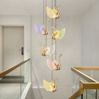Lustre Cygne Scintillant Décoration Chambre à Coucher Motif Relevable/Labable Luminaires Suspendus Ailes Dorées Rose Ambre Lampe LED 5 Ans