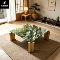 Table basse de luxe carrée en marbre vert naturel avec base en bois massif, table d'appoint moderne pour salon, mobilier de maison