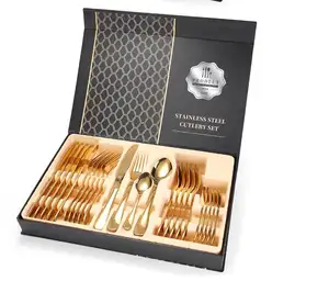 Posate Cucchiaio e Forchette Coltelli Oro 24 Pezzi Set di Posate