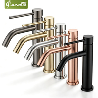 Robinet de lavabo à bec courbé en or brossé, hauteur moyenne, mitigeur monocommande eau chaude et froide