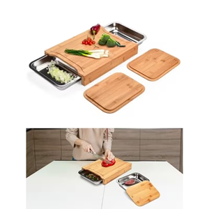 Tabla de Cortar de Bambú para Barbacoa de Alta Calidad con Canasta para Asar de Acero Inoxidable y 2 Bandejas Recolectoras de Migas de Acero Inoxidable, Práctica - Product Image 1