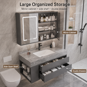 Ensemble de meubles de salle de bain mural en gros, résistant à l'eau, avec double tiroir et rangement latéral - Product Image 3