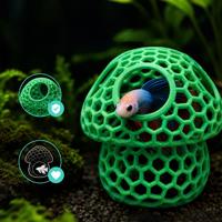 Cavités de cachette pour poissons et crevettes en forme de champignon imprimées en 3D, pour micro-paysages d'aquarium, avec design lisse et poreux, entrée et sortie pour aquarium