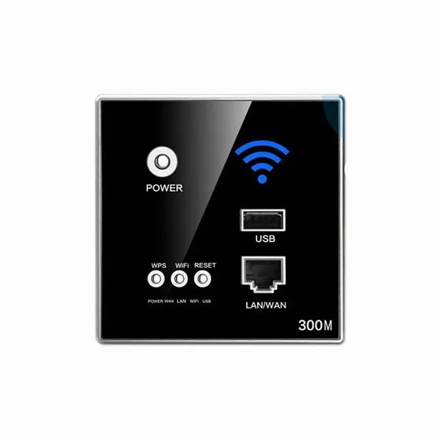 86 Type Black Acrylic Panel Universal Wall Trough Wireless Smart 300Mbps 4G Home Luxury WiFi Wall Router