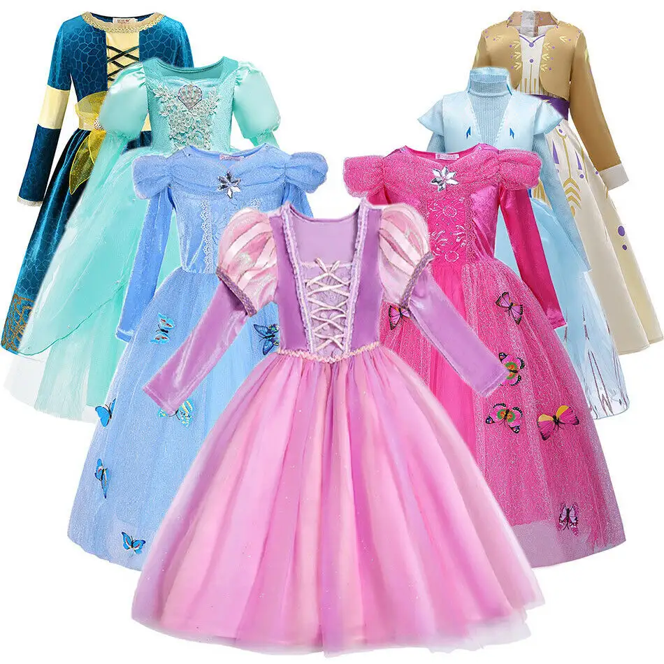 Vestido de princesa para meninas, <span class=keywords><strong>traje</strong></span> de princesa para festas, vestido infantil, de veludo, roupas de elsa