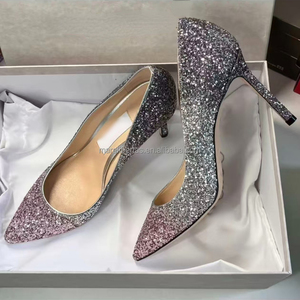 Escarpins JC à paillettes dégradées pour femme, bout pointu, coupe basse, en peau de mouton importée, talon de 8,5 cm, paillettes haute densité, style Jimmy Choo, pour soirée - Product Image 6