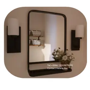 선반을 가진 까만 목욕탕 거울, 장식을 위한 큰 악센트 벽 거울, 26.8 "H x 21.3" W 장방형 장식적인 허영 거울